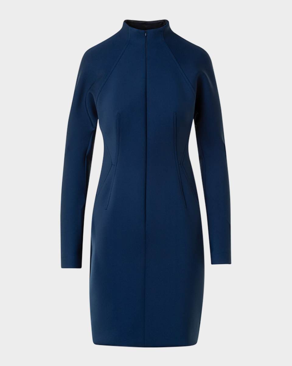 Techno Neoprene Long-Sleeve Zip-Front Dress